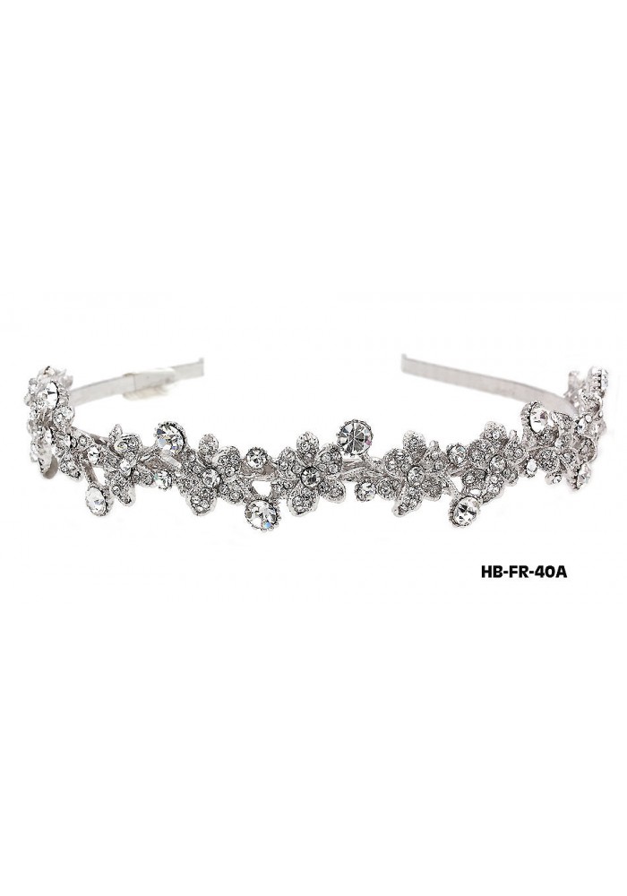 Head Band – Bridal Headpiece w/ Austrian Crystal Stones Flower - HB-FR-40A