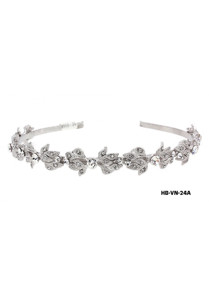 Head Band – Bridal Headpiece w/ Austrian Crystal Stones Flower - HB-VN-24A