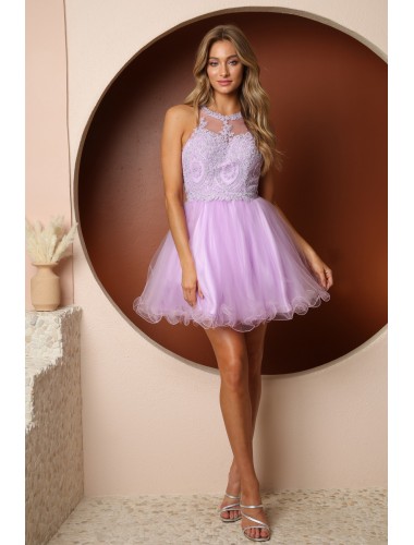 Fully Lined Sparkly Lace Tulle Cocktail Dress - CH-NAB652-LILAC