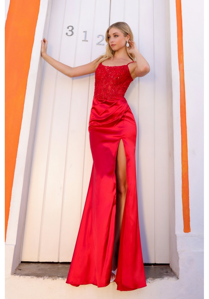 Prom / Evening Dress - Satin Corset Scoop Neck Sequin Dress - CH-NAA1372