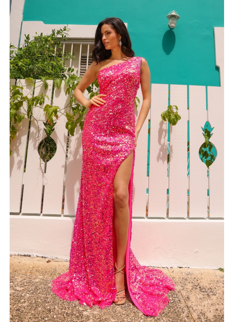 Prom / Evening Asymmetric Neckline Sequin Detail Gown - CH-NAA1377