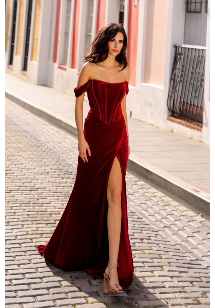 Prom / Evening Dress - Women's Off The Shoulder High Split Long Dress - CH-NAR1244