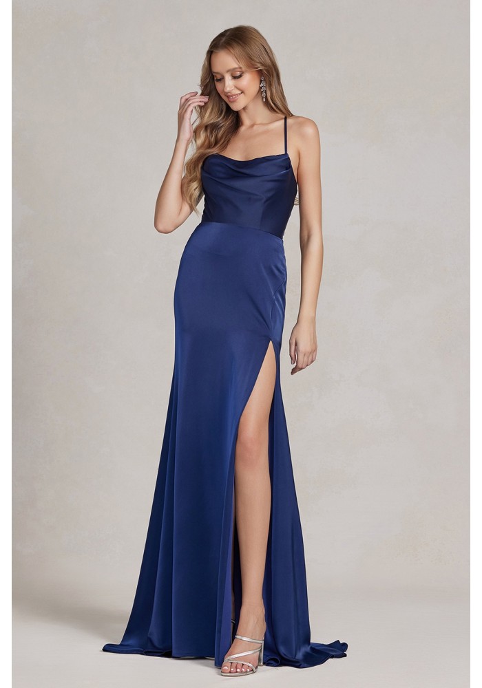 Prom / Evening Dress - Cowl Neckline With Open Back Lace Up - CH-NAE1068