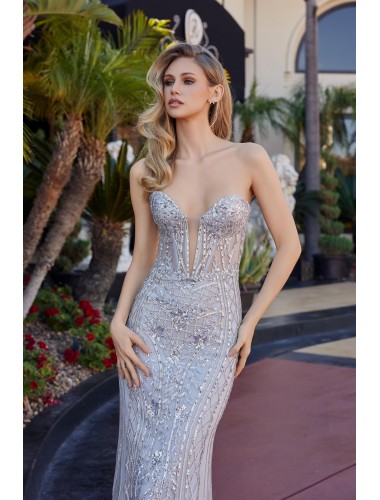 Prom/ Evening - Long Strapless Full Sequin and Beaded Applique Dress - CH-NAR1695