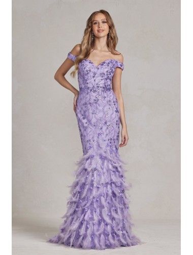 Prom / Evening Dress - Sheath Off-shoulder Gown w/ Feather - CH-NAC1106