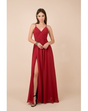 V-neck Long Chiffon Slip Skirt Bridesmaid Dress - CH-NAR275