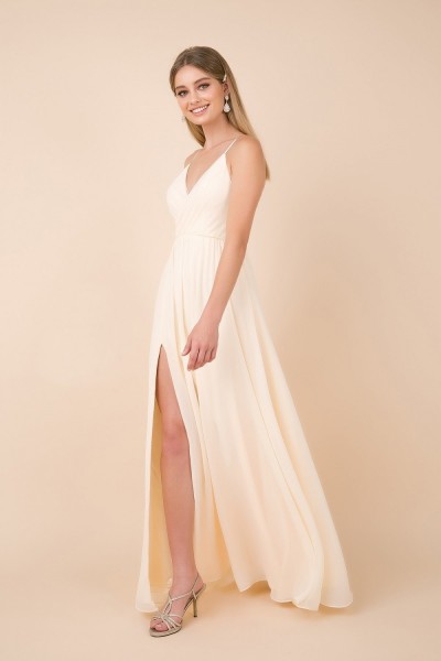 V-neck Long Chiffon Slip Skirt Bridesmaid Dress - CH-NAR275P