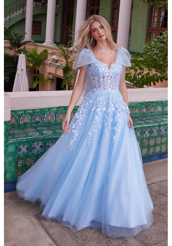 Semi-Quinceanera Draped Tie-Up Straps Applique Tulle Dress - CH-NAH1680