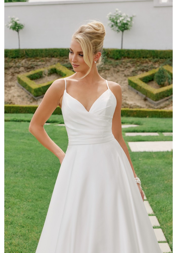 Satin V-neck A-line Wedding Dress - CH-NAJE1015