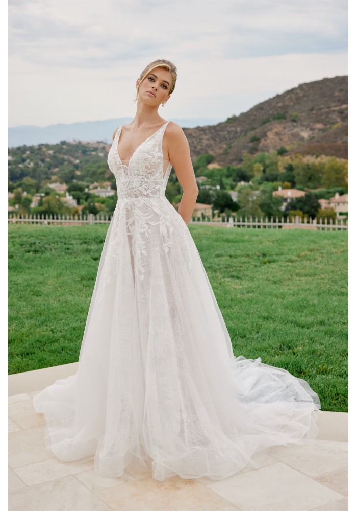 A Line Tulle Gown Sequined Lace Zipper Back Chapel Train - CH-NAJE1060L