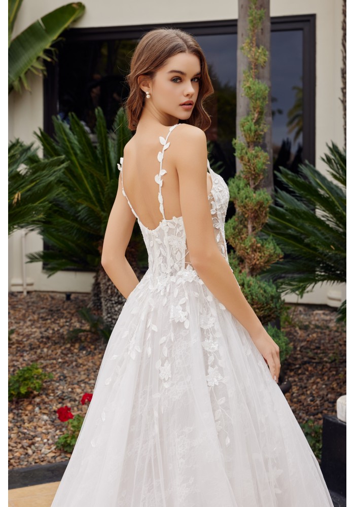 A Line Tulle Gown Illusion Side Panels Applique Straps - CH-NAJE1062L