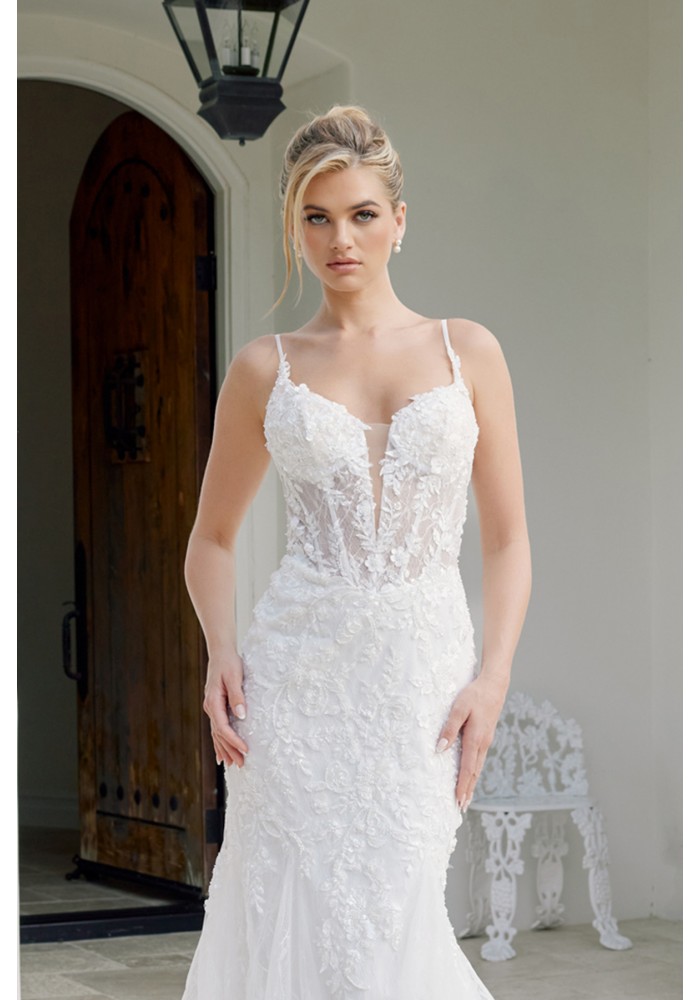 Mermaid Tulle Gown Lace Sequined Applique Illusion Bodice - CH-NAJE1063L