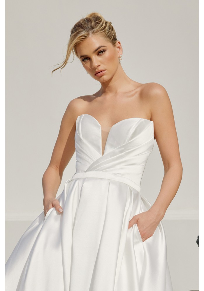  Wedding Dress - A-Line V Crossover Pleated Bodice Sweetheart Neckline - CH-NAJE1075