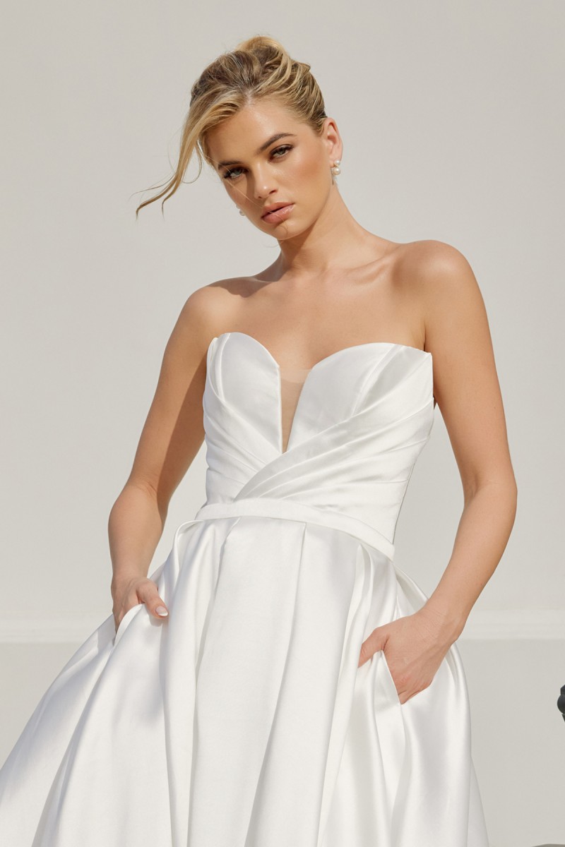 Wedding Dress - A-Line V Crossover Pleated Bodice Sweetheart Neckline - CH-NAJE1075