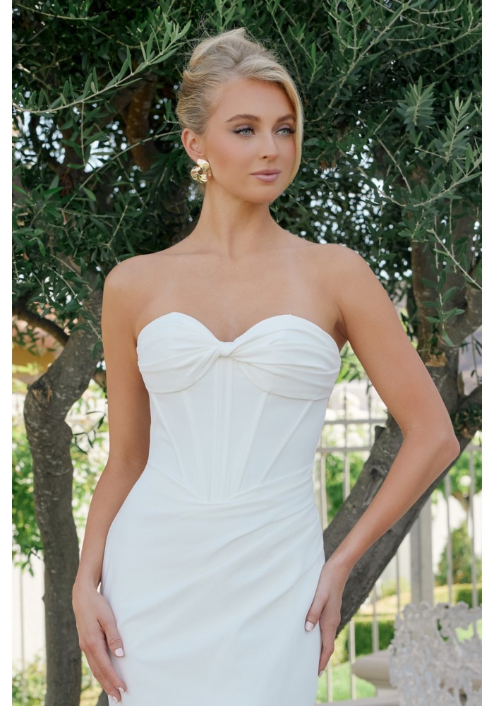 Wedding Dress - Fitted Gown Neck Scarf Overlay Crossover Sweetheart Bodice Train - CH-NAJE1081
