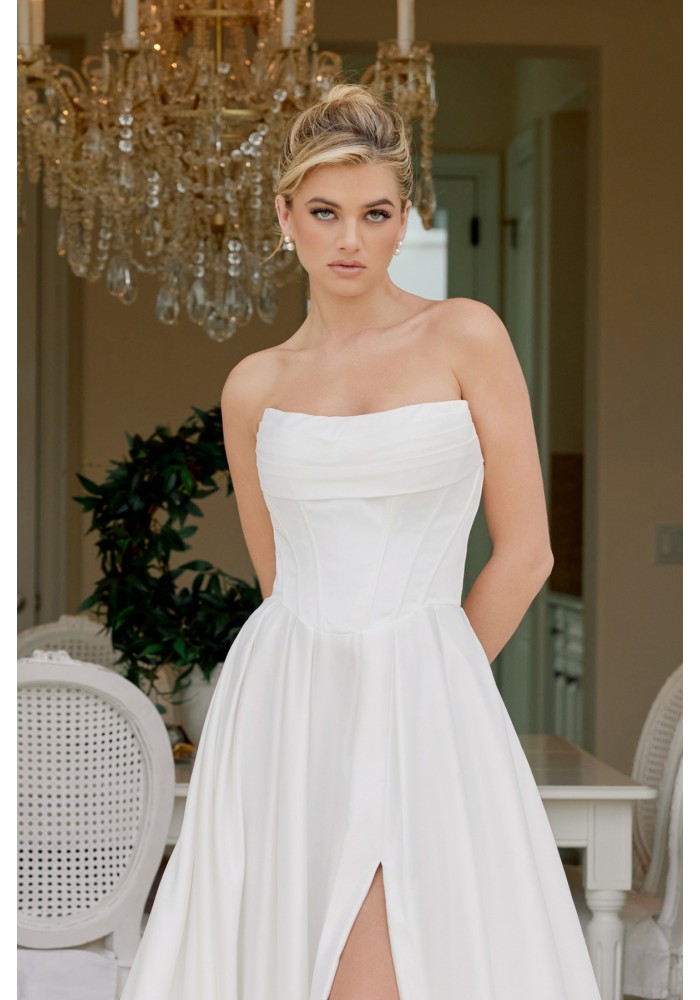 Wedding Dress - Satin A Line Gown Strapless Neckline Pleated Skirt And Train - CH-NAJE1082