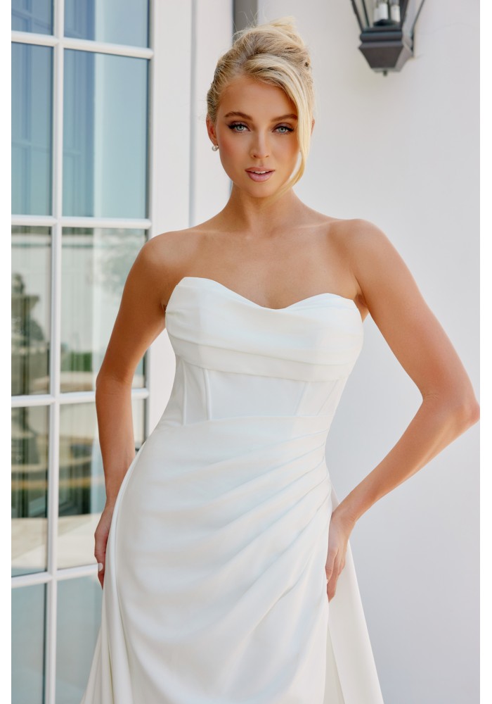 Strapless Pleated Bodice Wedding Gown With Slit - CH-NAJW1035