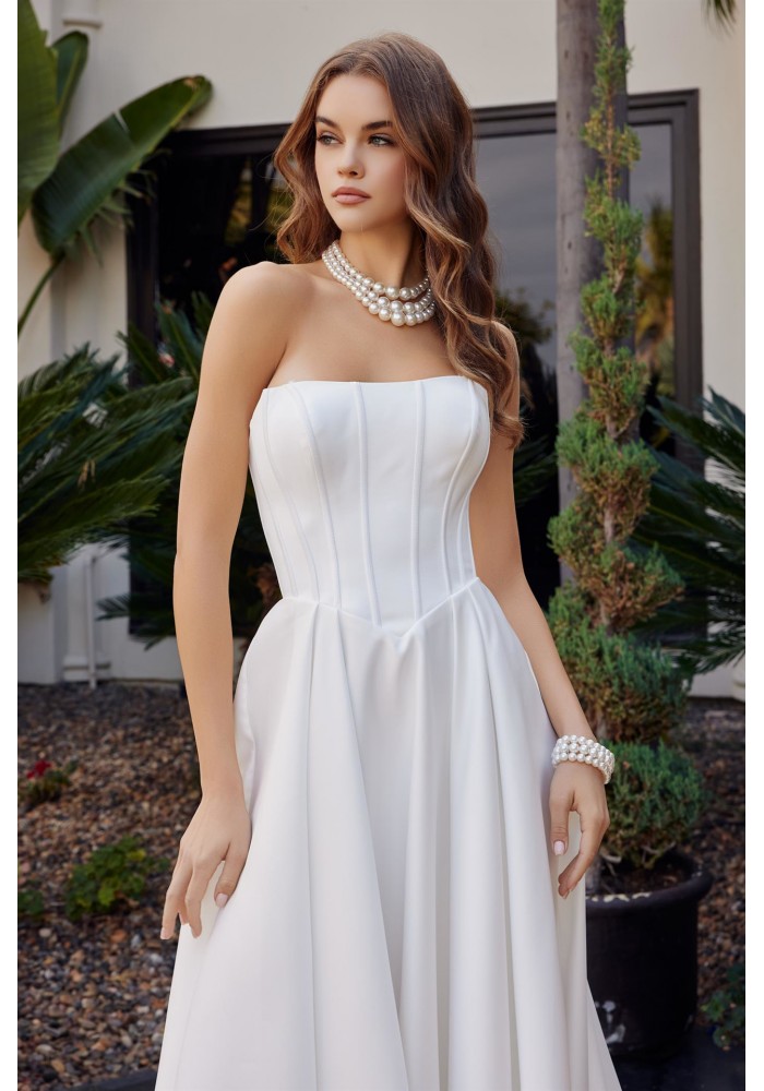Strapless Satin A Line Straight Neckline Chapel Length Train - CH-NAJW1045