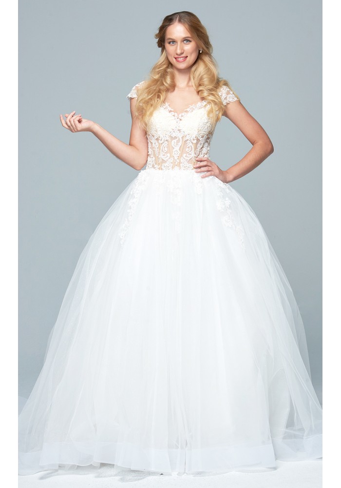 Ball Gown V-Neck and Illusion neckline with Lace Sequins Wedding Dress - MERRY