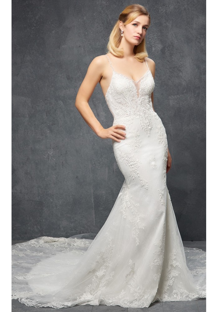 Plus Size - Mermaid V-neck with Sparkling Beads Straps Wedding Dress - MIRABELLE