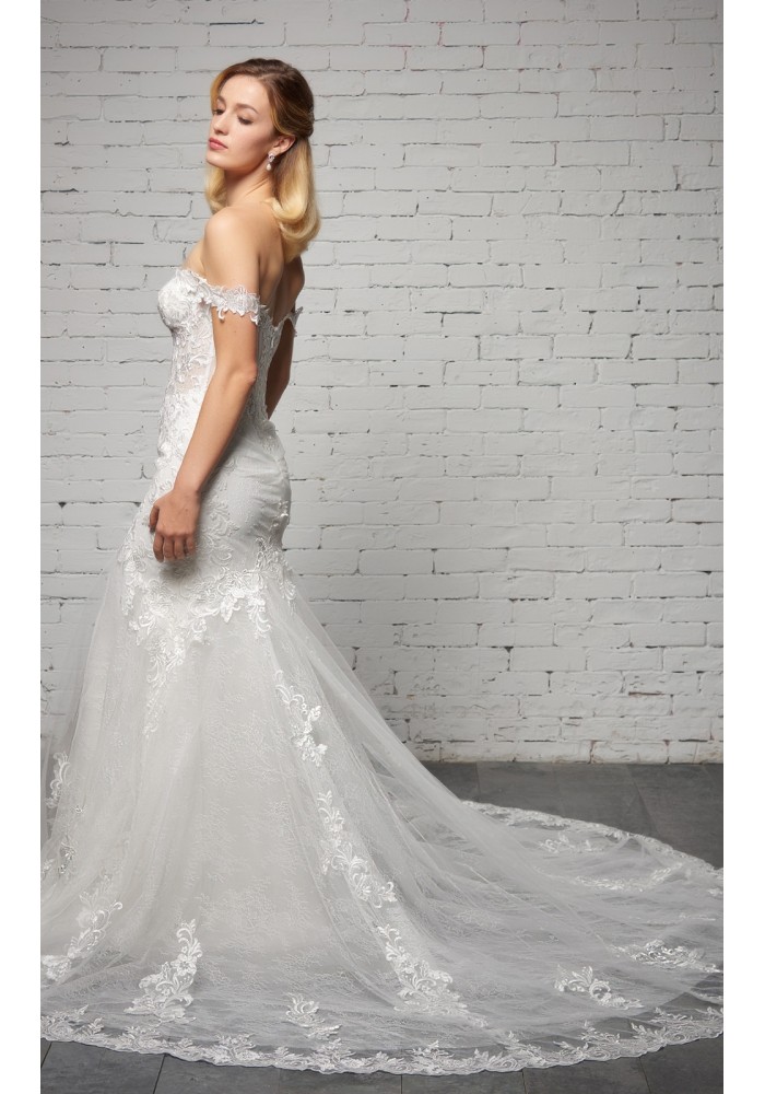 Plus Size - Mermaid Off-the-shoulder with Premium Lace and Boning Wedding Dress - MOONSTONE
