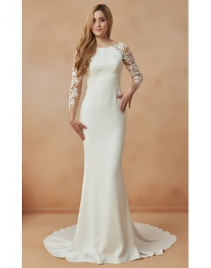Sheath Scoop and Illusion Neckline with Lace Embellishments Wedding Dress - VITA