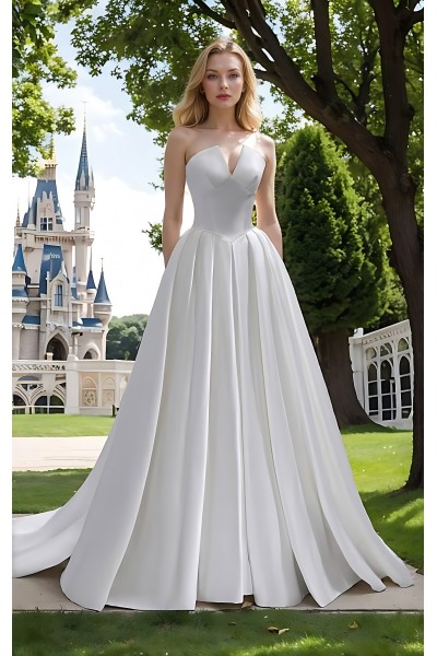 Wedding Dress - Princess Crepe Ball Gown with Waspie Drop Waist and Box Pleated Skirt - BLC-B1004