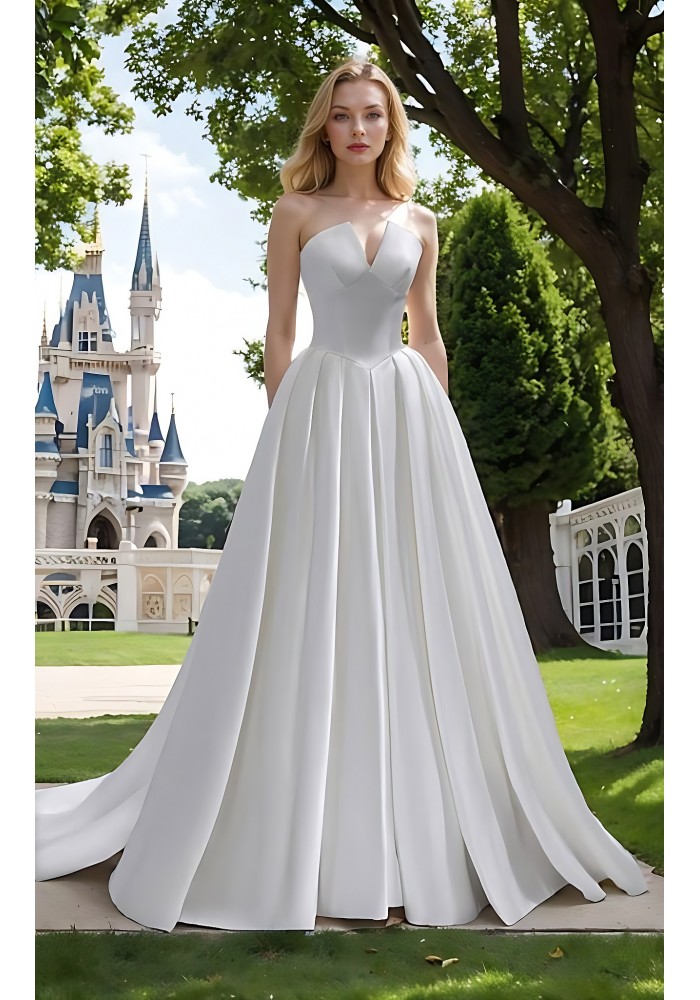 Wedding Dress - Princess Crepe Ball Gown with Waspie Drop Waist and Box Pleated Skirt - BLC-B1004