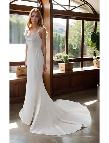 Wedding Dress - Crepe Fitted and Flare with Cowl Neckline - BLC-F2013