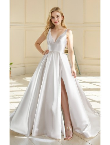  Wedding Dress - Satin Empire Waist Line Ball Gown with Slit Skirt - BLL-B3002