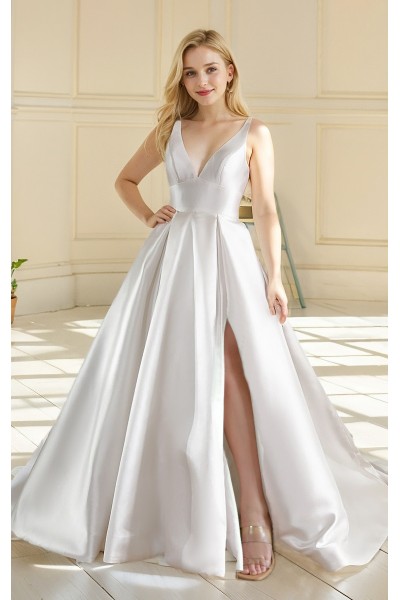  Wedding Dress - Satin Empire Waist Line Ball Gown with Slit Skirt - BLL-B3002