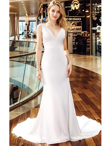 Wedding Dress - Crepe Fitted and Flair  with Bustier Waist Line and Drapery Backline - BLL-F3005