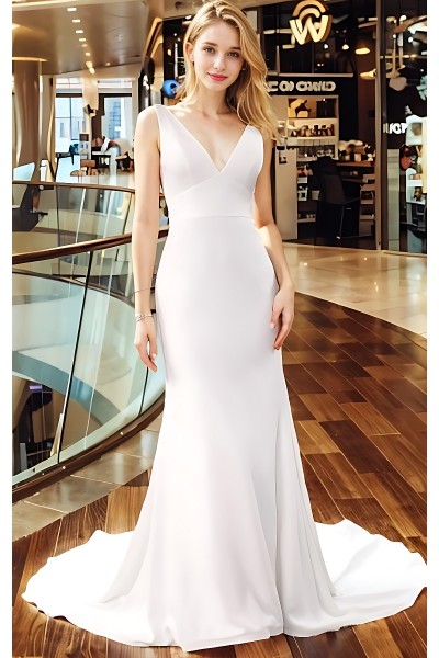 Wedding Dress - Crepe Fitted and Flair  with Bustier Waist Line and Drapery Backline - BLL-F3005