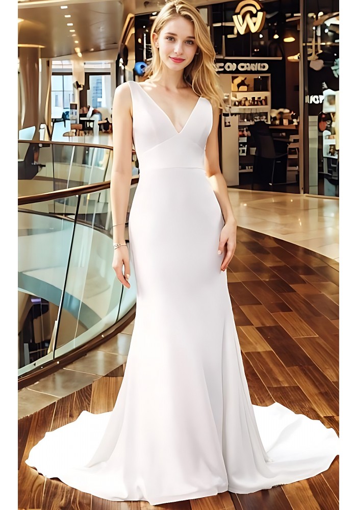 Wedding Dress - Crepe Fitted and Flair  with Bustier Waist Line and Drapery Backline - BLL-F3005