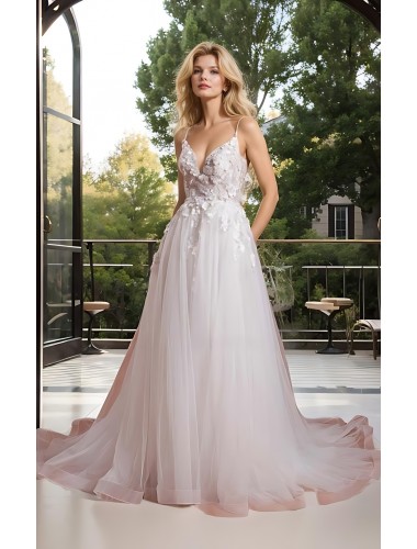 A-Line V-shape Wedding Dress with Spaghetti Straps - BLM-A2010