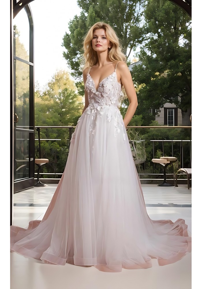 A-Line V-shape Wedding Dress with Spaghetti Straps - BLM-A2010