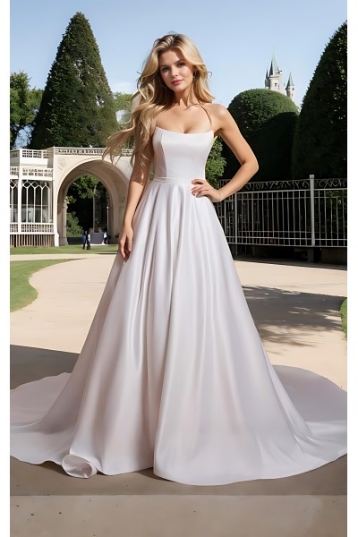 Ball Gown Cat-eye Wedding Dress with Sleeveless - BLM-B1003