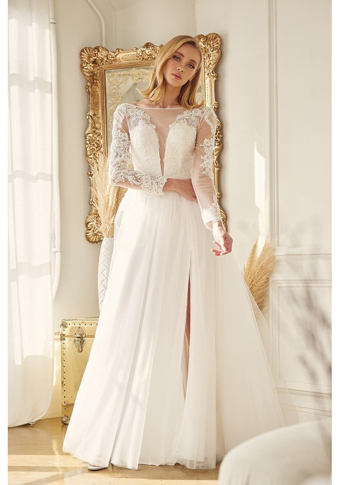 Wedding Dress - Illusion Neckline With Sheer Long Sleeves - CH-NAJE911
