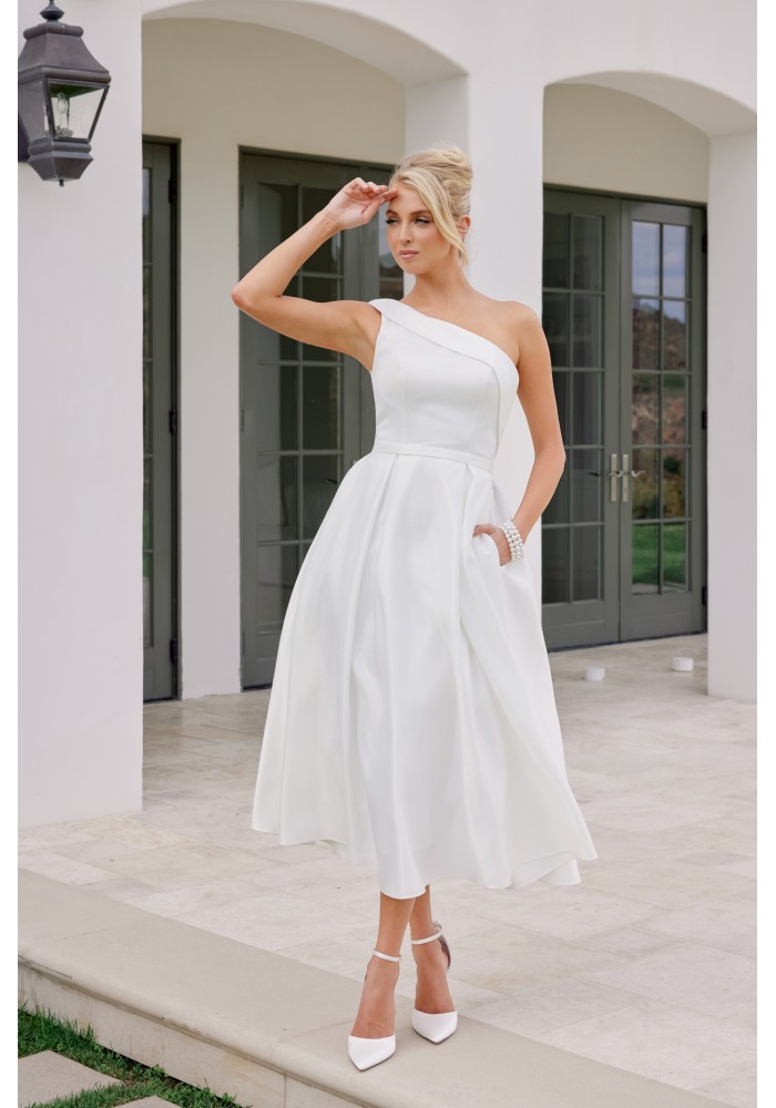 A-Line One-Shoulder Sleeveless Semi-Formal Dress - CH-NAJE931W