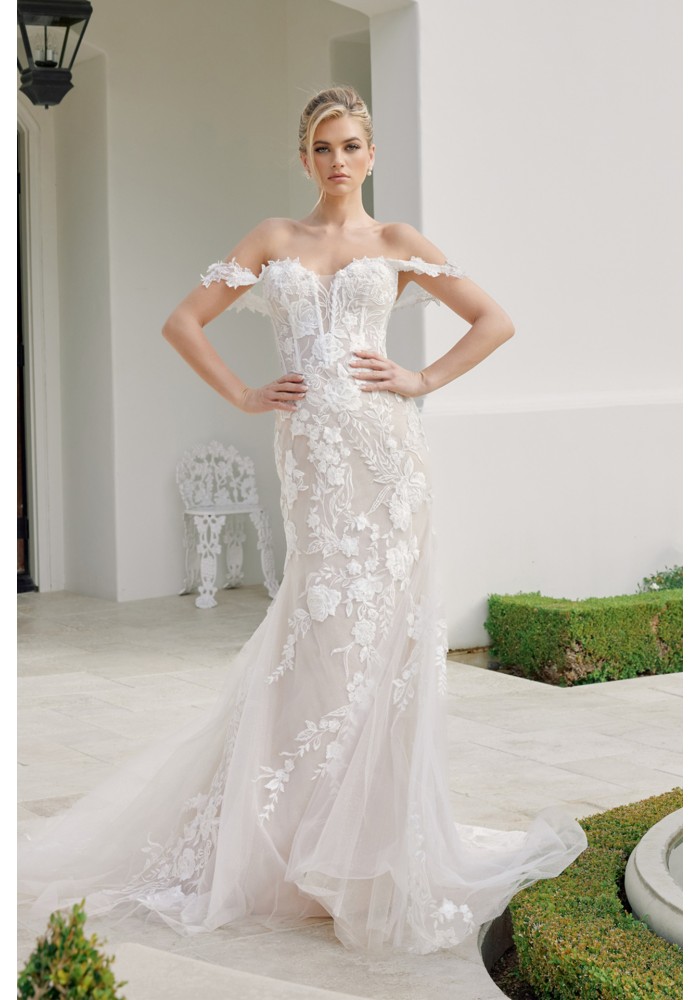Wedding Dress - Mermaid Floral Embroidered Off-Shoulder Gown - CH-NAJE974