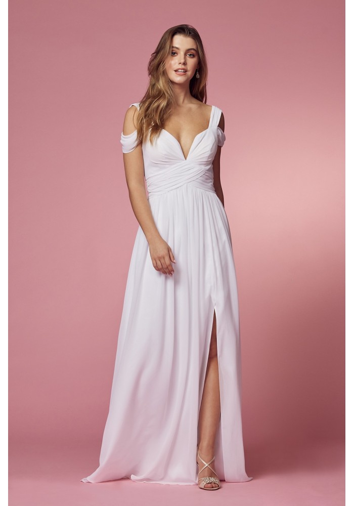 Wedding Dress - Cold-shoulder With Slip Skirt Long Chiffon Dress -  CH-NAY277W