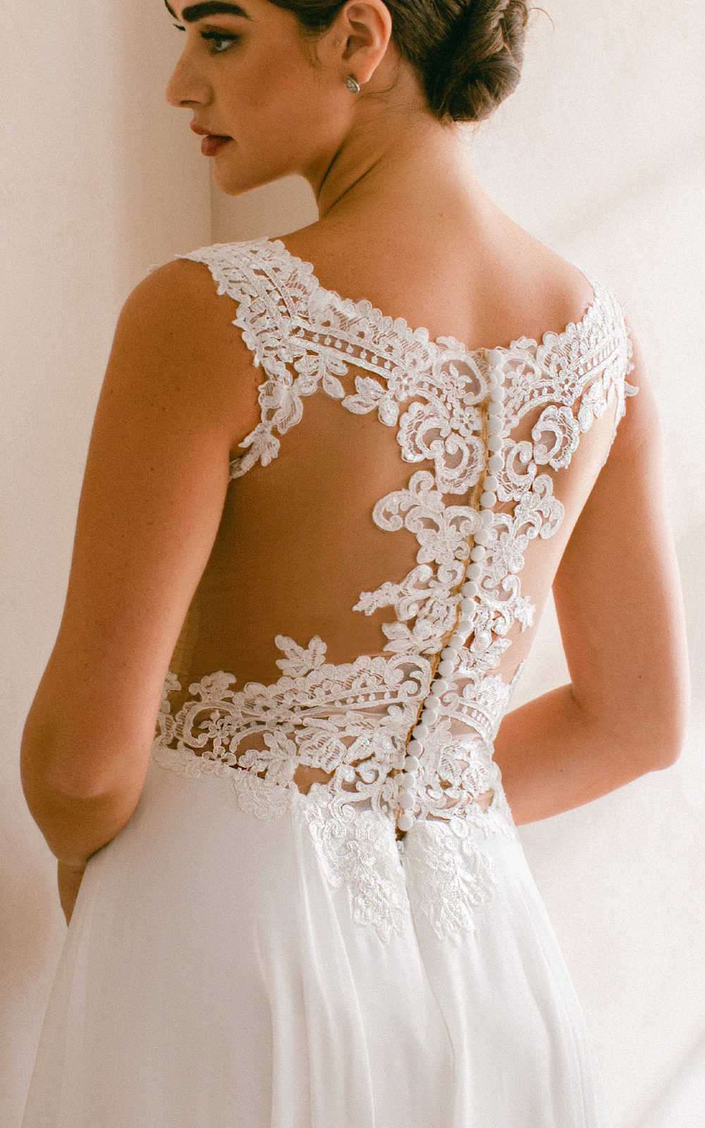 Wedding Dress - A-line V-Neck Court Train Chiffon Lace Wedding Dress - KITTY
