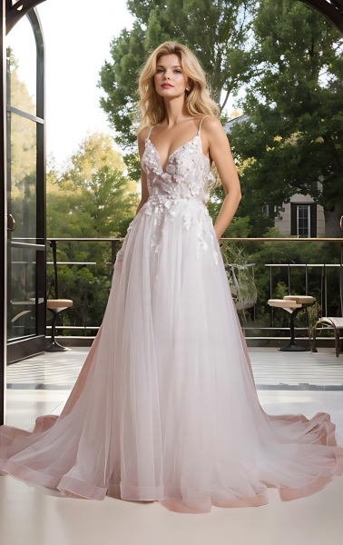 A-Line V-shape Wedding Dress with Spaghetti Straps - BLM-A2010