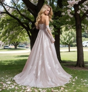 A-line V-shape Wedding Dress Sleeveless / Detachable Long Sleeves - BLM-A1006