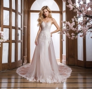 Fitted & Flare / A-line Overskirt Wedding Dress with Spaghetti Straps - BLM-F2010OS