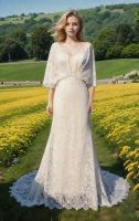Bohemian V-shape Wedding Dress with Elbow-length Sleeve - BLM-F4001