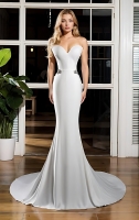 Wedding Dress - Crepe Fitted and Flare with Decorative Rhinestone Side Belts - BLC-F1007