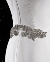 Wedding Dress - Crepe Fitted and Flare with Decorative Rhinestone Side Belts - BLC-F1007