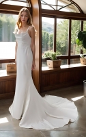 Wedding Dress - Crepe Fitted and Flare with Cowl Neckline - BLC-F2013