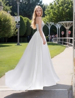 Wedding Dress - Princess Crepe Ball Gown with Waspie Drop Waist and Box Pleated Skirt - BLC-B1004